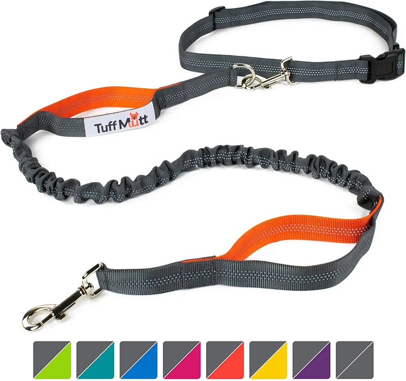 Tuff Mutt, Correa para perros, manos libres, para correr, caminar, senderismo, correa con mango doble durable, costura reflectante, 4 pies de largo, cinto ajustable en la cintura (hasta 42 pulgadas de cintura)