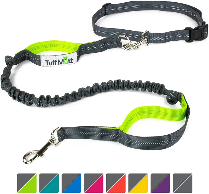 Tuff Mutt, Correa para perros, manos libres, para correr, caminar, senderismo, correa con mango doble durable, costura reflectante, 4 pies de largo, cinto ajustable en la cintura (hasta 42 pulgadas de cintura)