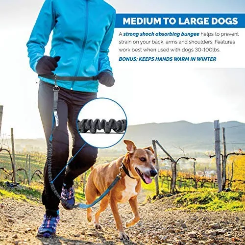 Tuff Mutt, Correa para perros, manos libres, para correr, caminar, senderismo, correa con mango doble durable, costura reflectante, 4 pies de largo, cinto ajustable en la cintura (hasta 42 pulgadas de cintura)