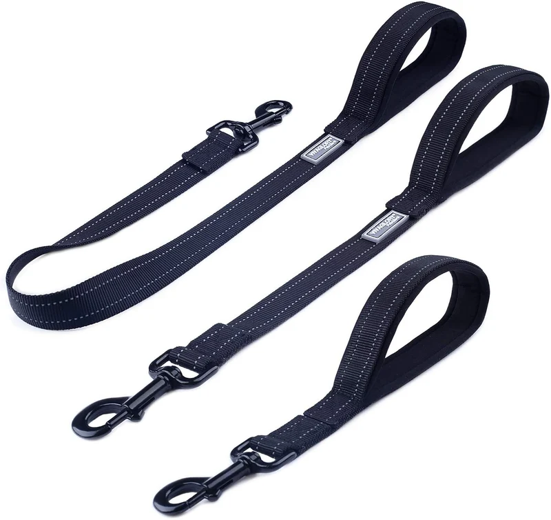 Vivaglory Correa corta para perro con asa acolchada, doble correa de nailon reflectante para mascotas para entrenar, correa para perros de tamaño mediano a grande