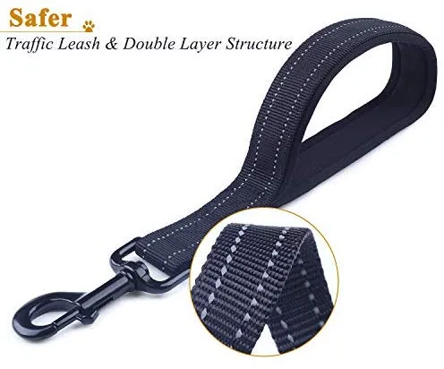 Vivaglory Correa corta para perro con asa acolchada, doble correa de nailon reflectante para mascotas para entrenar, correa para perros de tamaño mediano a grande