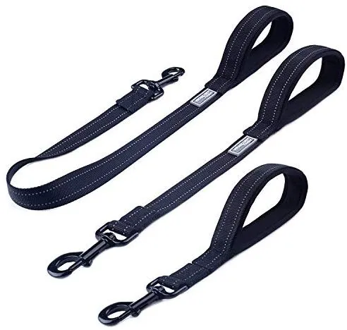 Vivaglory Correa corta para perro con asa acolchada, doble correa de nailon reflectante para mascotas para entrenar, correa para perros de tamaño mediano a grande