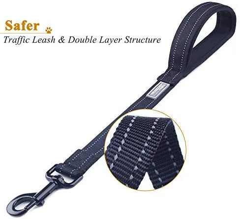 Vivaglory Correa corta para perro con asa acolchada, doble correa de nailon reflectante para mascotas para entrenar, correa para perros de tamaño mediano a grande