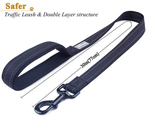 Vivaglory Correa corta para perro con asa acolchada, doble correa de nailon reflectante para mascotas para entrenar, correa para perros de tamaño mediano a grande
