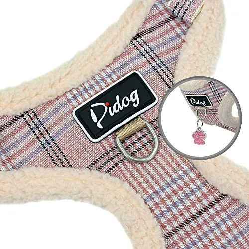 Didog Juego de arnés y correa para perro suave/acogedor, con bonitas bolsas, arnés de malla transpirable a prueba de fugas, clásico a cuadros/espalda abierta, para perros pequeños, gatos