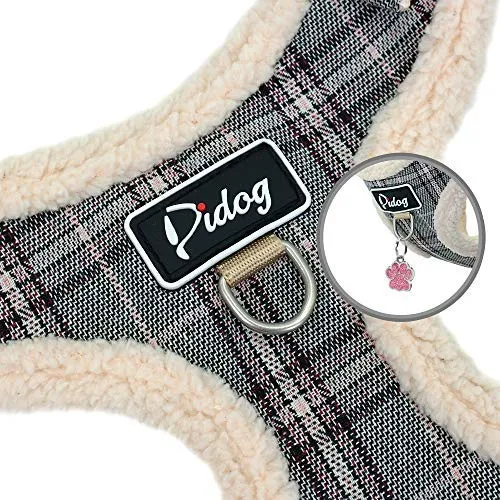 Didog Juego de arnés y correa para perro suave/acogedor, con bonitas bolsas, arnés de malla transpirable a prueba de fugas, clásico a cuadros/espalda abierta, para perros pequeños, gatos