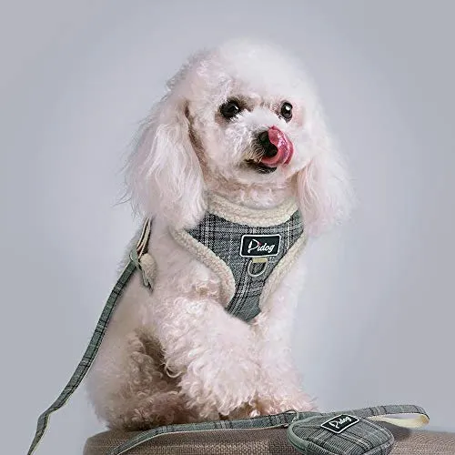 Didog Juego de arnés y correa para perro suave/acogedor, con bonitas bolsas, arnés de malla transpirable a prueba de fugas, clásico a cuadros/espalda abierta, para perros pequeños, gatos