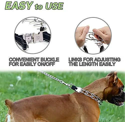 Wellbro collar de entrenamiento con dientes de metal para perros grandes y medianos (Pit Bull, pastor alemán), con hebilla a presión de liberación rápida y puntas de hule, plateado y regulable