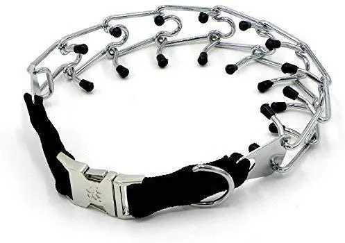 Wellbro collar de entrenamiento con dientes de metal para perros grandes y medianos (Pit Bull, pastor alemán), con hebilla a presión de liberación rápida y puntas de hule, plateado y regulable
