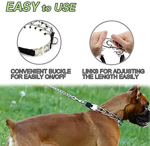 Wellbro collar de entrenamiento con dientes de metal para perros grandes y medianos (Pit Bull, pastor alemán), con hebilla a presión de liberación rápida y puntas de hule, plateado y regulable