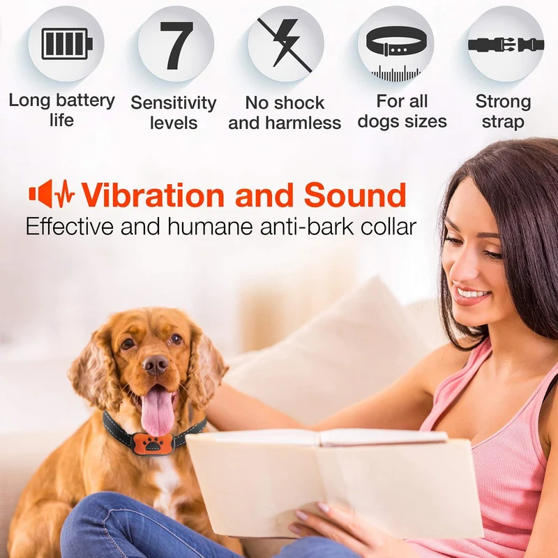 DogRook Collar de corteza – Humane, sin choque – Modos de vibración y cuidado del sonido – Smart ajustable para perros pequeños, medianos y grandes razas – No dañan disuasión reflectante vibrador collar