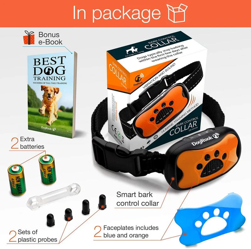 DogRook Collar de corteza – Humane, sin choque – Modos de vibración y cuidado del sonido – Smart ajustable para perros pequeños, medianos y grandes razas – No dañan disuasión reflectante vibrador collar