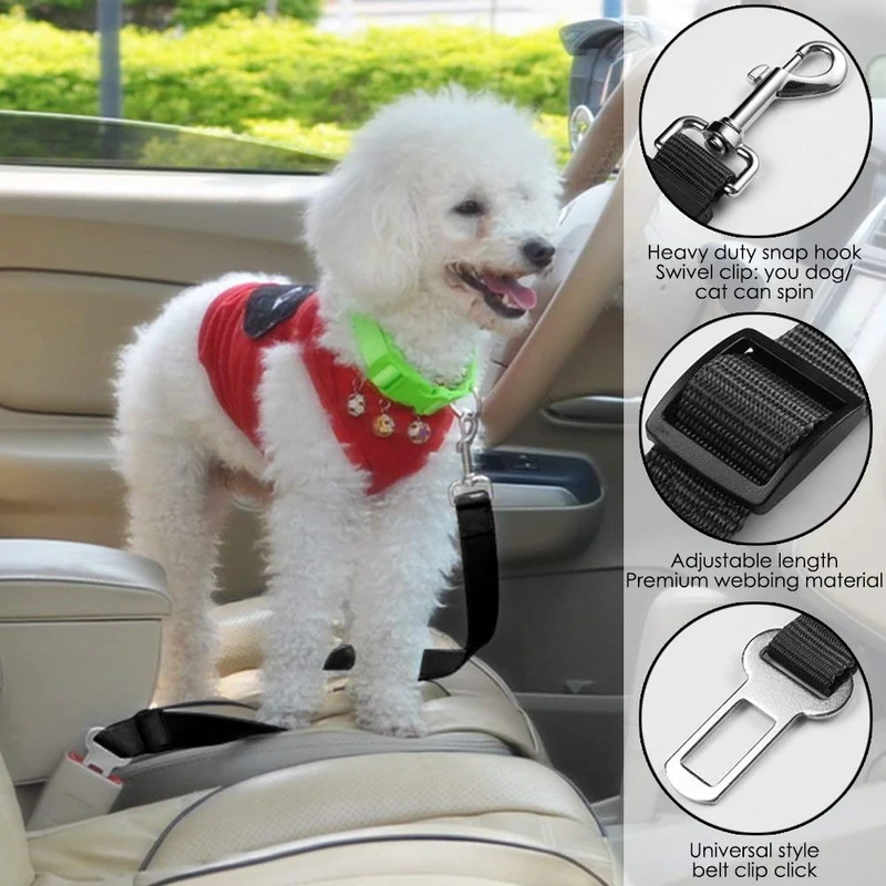 YuCool - Cinturón de seguridad ajustable para mascotas y gatos, 4 unidades, para coche, arnés de coche, tela de nailon, color negro, azul, rojo, morado