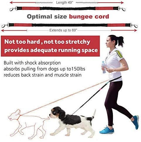 Correa para perro de LANNEY, manos libres, para correr, caminar, entrenamiento, senderismo, con doble asa, con correa reflectante, bolsa dispensadora de bolsa de cuna, cinturón ajustable para la cintura, absorción de golpes, ideal para perros medianos a g
