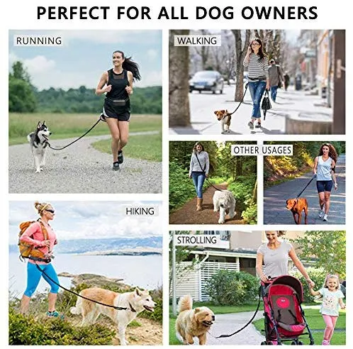 Correa para perro de LANNEY, manos libres, para correr, caminar, entrenamiento, senderismo, con doble asa, con correa reflectante, bolsa dispensadora de bolsa de cuna, cinturón ajustable para la cintura, absorción de golpes, ideal para perros medianos a g