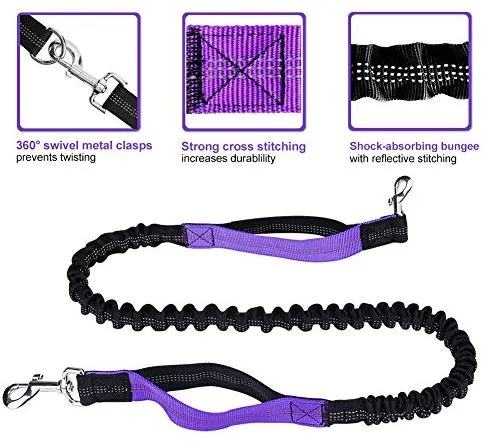 Correa para perro de LANNEY, manos libres, para correr, caminar, entrenamiento, senderismo, con doble asa, con correa reflectante, bolsa dispensadora de bolsa de cuna, cinturón ajustable para la cintura, absorción de golpes, ideal para perros medianos a g