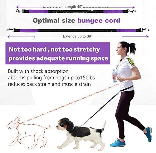 Correa para perro de LANNEY, manos libres, para correr, caminar, entrenamiento, senderismo, con doble asa, con correa reflectante, bolsa dispensadora de bolsa de cuna, cinturón ajustable para la cintura, absorción de golpes, ideal para perros medianos a g