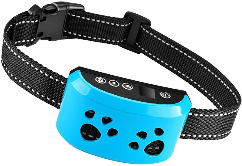 TOTIE Collar de corteza para perro – 7 niveles de sensibilidad e intensidad ajustables, modos de resistencia duales, recargable, resistente a la lluvia, reflectante, sin control de ladridos para perros pequeños, medianos y grandes., s, Azul