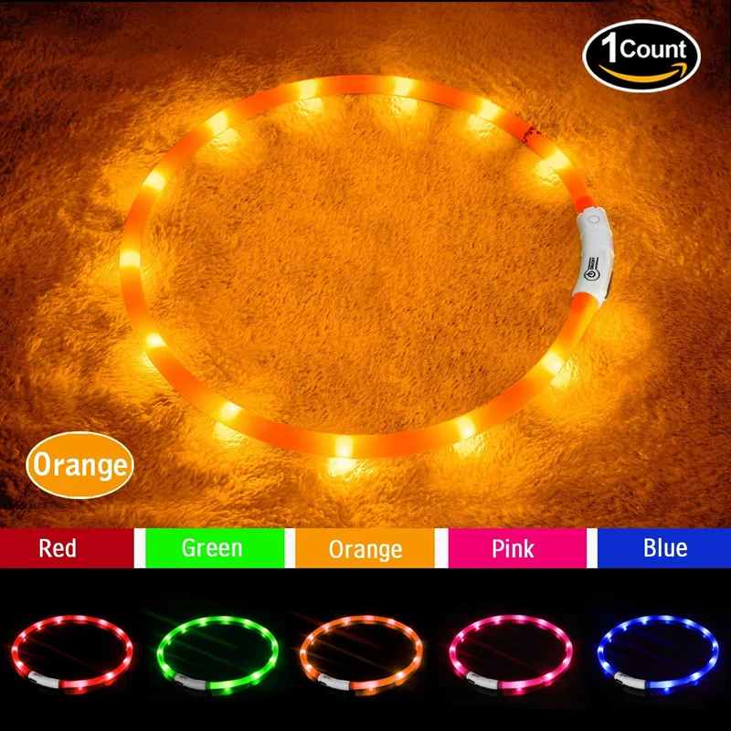 Collar LED para perro, recargable por USB, collar brillante para perro, cuello iluminado, mejora la seguridad y visibilidad de la mascota en la noche, 3 modos intermitentes, resistente al agua, collar iluminado para perros pequeños y medianos grandes