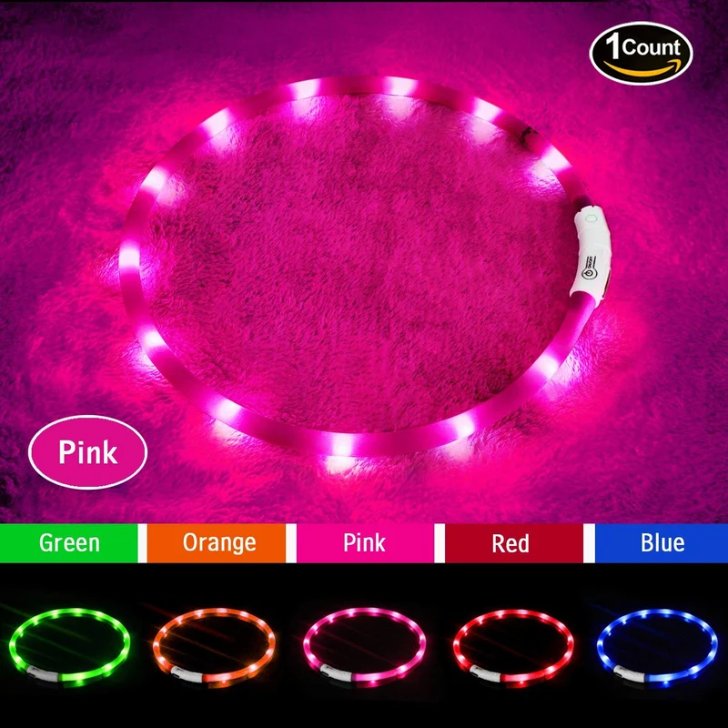 Collar LED para perro, recargable por USB, collar brillante para perro, cuello iluminado, mejora la seguridad y visibilidad de la mascota en la noche, 3 modos intermitentes, resistente al agua, collar iluminado para perros pequeños y medianos grandes