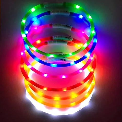Collar LED para perro, recargable por USB, collar brillante para perro, cuello iluminado, mejora la seguridad y visibilidad de la mascota en la noche, 3 modos intermitentes, resistente al agua, collar iluminado para perros pequeños y medianos grandes