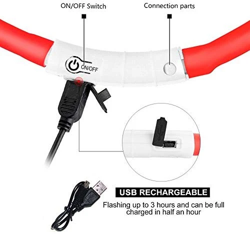Collar LED para perro, recargable por USB, collar brillante para perro, cuello iluminado, mejora la seguridad y visibilidad de la mascota en la noche, 3 modos intermitentes, resistente al agua, collar iluminado para perros pequeños y medianos grandes