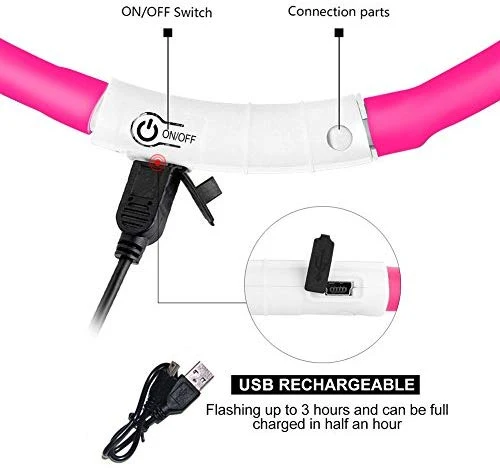 Collar LED para perro, recargable por USB, collar brillante para perro, cuello iluminado, mejora la seguridad y visibilidad de la mascota en la noche, 3 modos intermitentes, resistente al agua, collar iluminado para perros pequeños y medianos grandes