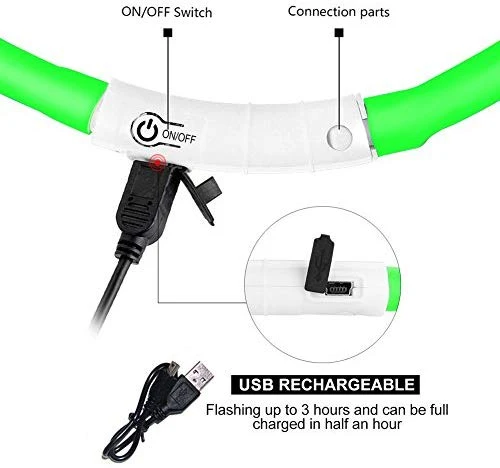 Collar LED para perro, recargable por USB, collar brillante para perro, cuello iluminado, mejora la seguridad y visibilidad de la mascota en la noche, 3 modos intermitentes, resistente al agua, collar iluminado para perros pequeños y medianos grandes