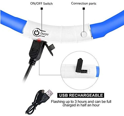 Collar LED para perro, recargable por USB, collar brillante para perro, cuello iluminado, mejora la seguridad y visibilidad de la mascota en la noche, 3 modos intermitentes, resistente al agua, collar iluminado para perros pequeños y medianos grandes