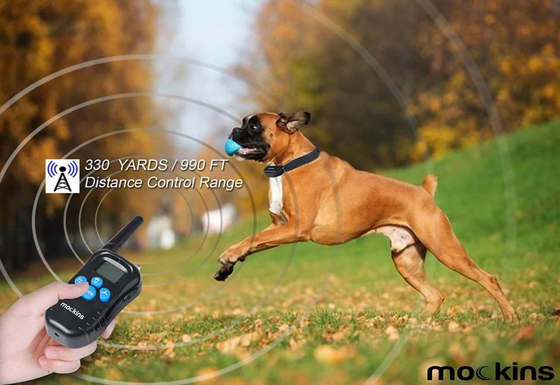 Mockins - Collar para perros con vibración de pitido y control remoto electrónico 100% resistente a la lluvia – Collar de distancia de 990 pies para perros ...