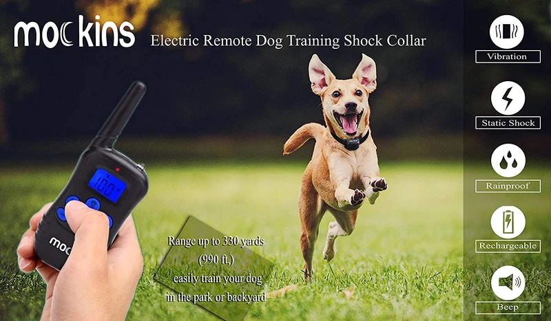 Mockins - Collar para perros con vibración de pitido y control remoto electrónico 100% resistente a la lluvia – Collar de distancia de 990 pies para perros ...