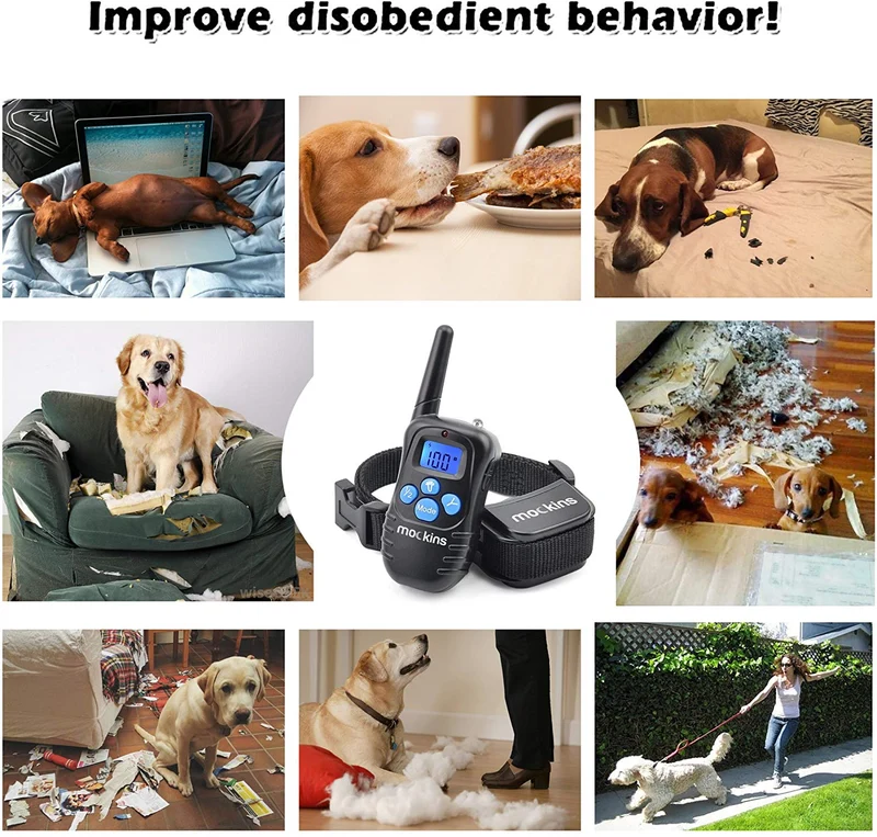 Mockins - Collar para perros con vibración de pitido y control remoto electrónico 100% resistente a la lluvia – Collar de distancia de 990 pies para perros ...
