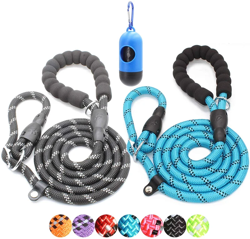 BAAPET Correa antideslizante para perro de 6 pies, antiasfixia con cubierta de cuerda duradera mejorada y asa acolchada cómoda para perros grandes, medianos y pequeños entrenamientos con bolsas de caca y dispensador