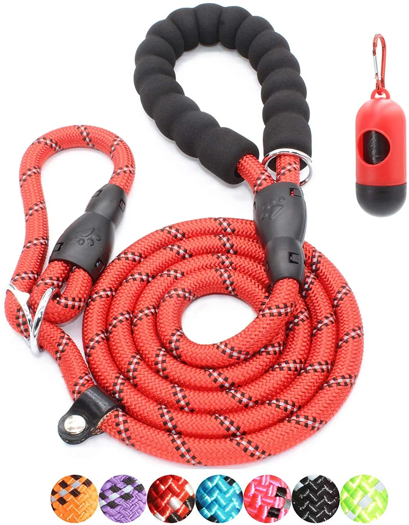 BAAPET Correa antideslizante para perro de 6 pies, antiasfixia con cubierta de cuerda duradera mejorada y asa acolchada cómoda para perros grandes, medianos y pequeños entrenamientos con bolsas de caca y dispensador