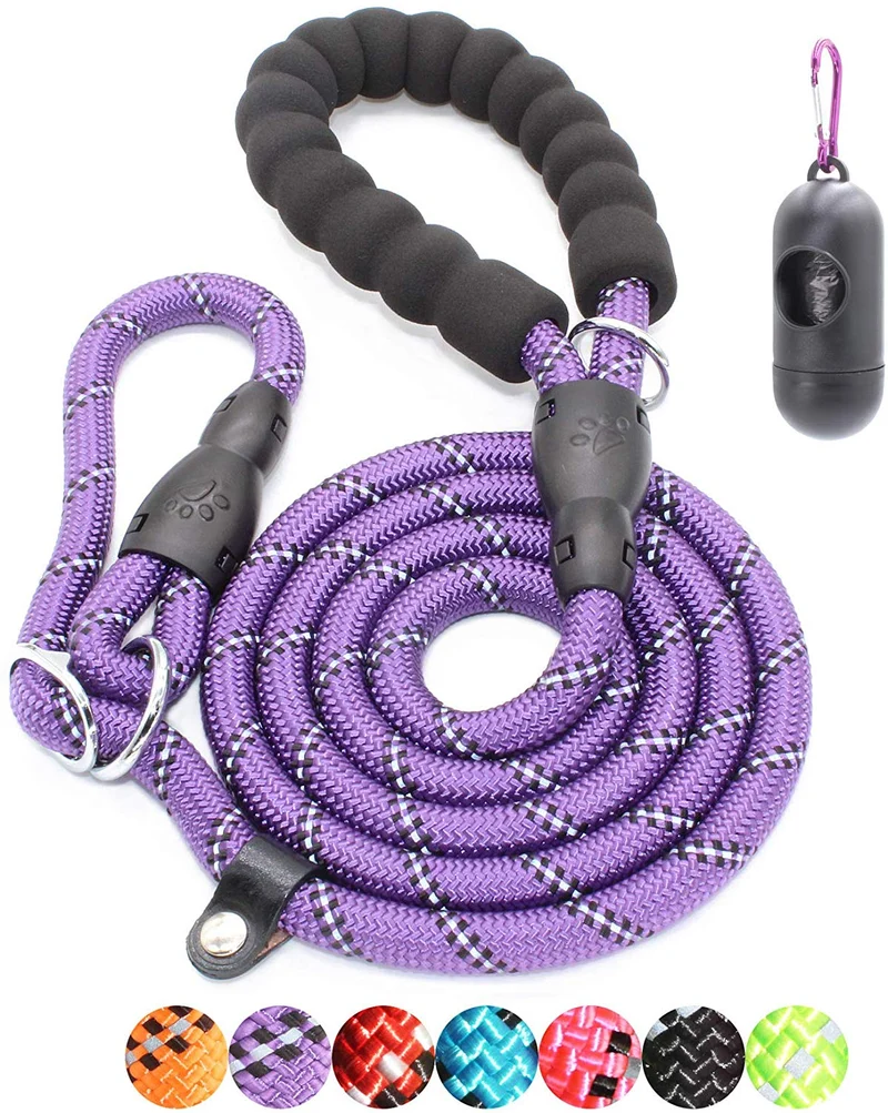 BAAPET Correa antideslizante para perro de 6 pies, antiasfixia con cubierta de cuerda duradera mejorada y asa acolchada cómoda para perros grandes, medianos y pequeños entrenamientos con bolsas de caca y dispensador