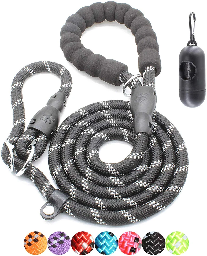 BAAPET Correa antideslizante para perro de 6 pies, antiasfixia con cubierta de cuerda duradera mejorada y asa acolchada cómoda para perros grandes, medianos y pequeños entrenamientos con bolsas de caca y dispensador