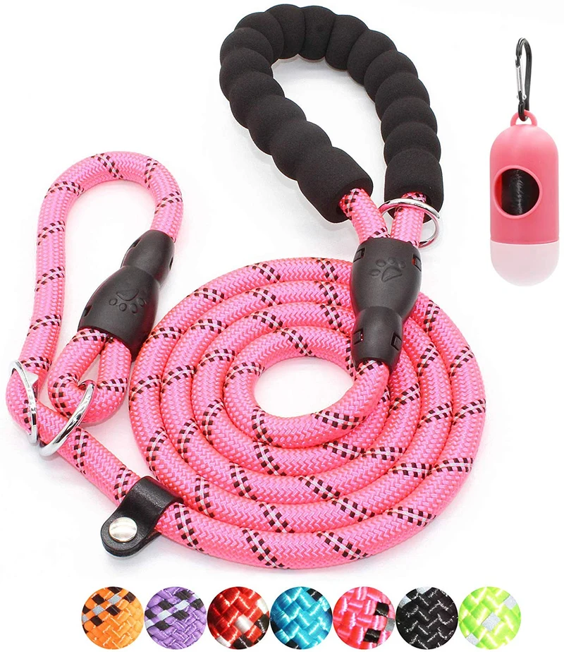 BAAPET Correa antideslizante para perro de 6 pies, antiasfixia con cubierta de cuerda duradera mejorada y asa acolchada cómoda para perros grandes, medianos y pequeños entrenamientos con bolsas de caca y dispensador