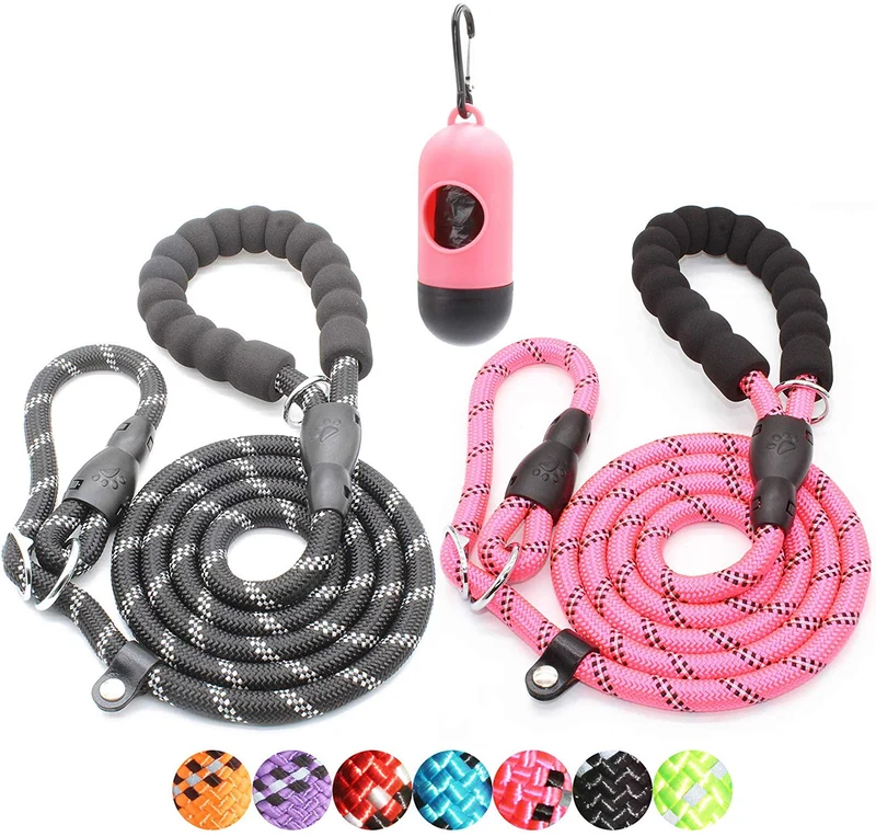 BAAPET Correa antideslizante para perro de 6 pies, antiasfixia con cubierta de cuerda duradera mejorada y asa acolchada cómoda para perros grandes, medianos y pequeños entrenamientos con bolsas de caca y dispensador