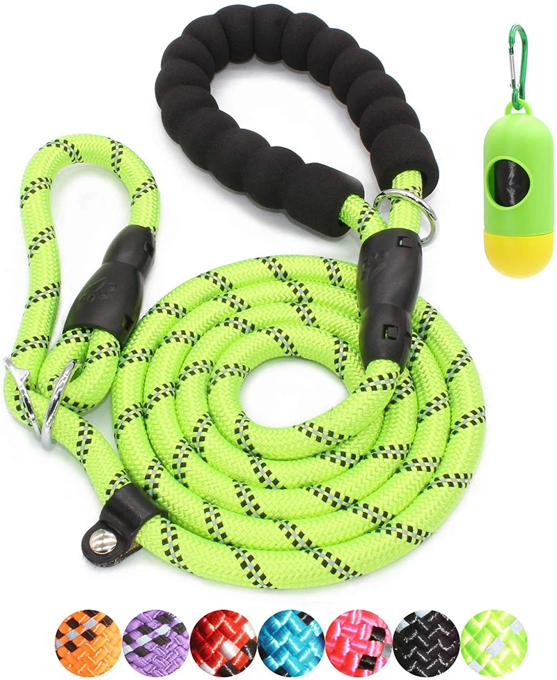BAAPET Correa antideslizante para perro de 6 pies, antiasfixia con cubierta de cuerda duradera mejorada y asa acolchada cómoda para perros grandes, medianos y pequeños entrenamientos con bolsas de caca y dispensador
