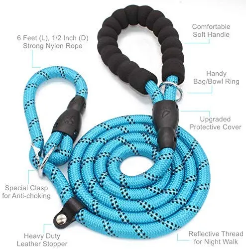 BAAPET Correa antideslizante para perro de 6 pies, antiasfixia con cubierta de cuerda duradera mejorada y asa acolchada cómoda para perros grandes, medianos y pequeños entrenamientos con bolsas de caca y dispensador
