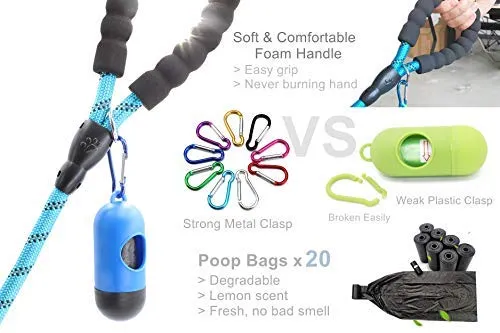BAAPET Correa antideslizante para perro de 6 pies, antiasfixia con cubierta de cuerda duradera mejorada y asa acolchada cómoda para perros grandes, medianos y pequeños entrenamientos con bolsas de caca y dispensador