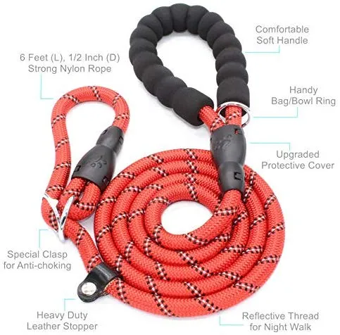 BAAPET Correa antideslizante para perro de 6 pies, antiasfixia con cubierta de cuerda duradera mejorada y asa acolchada cómoda para perros grandes, medianos y pequeños entrenamientos con bolsas de caca y dispensador