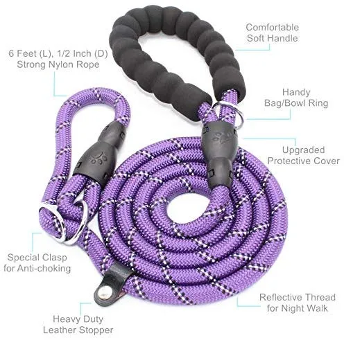 BAAPET Correa antideslizante para perro de 6 pies, antiasfixia con cubierta de cuerda duradera mejorada y asa acolchada cómoda para perros grandes, medianos y pequeños entrenamientos con bolsas de caca y dispensador