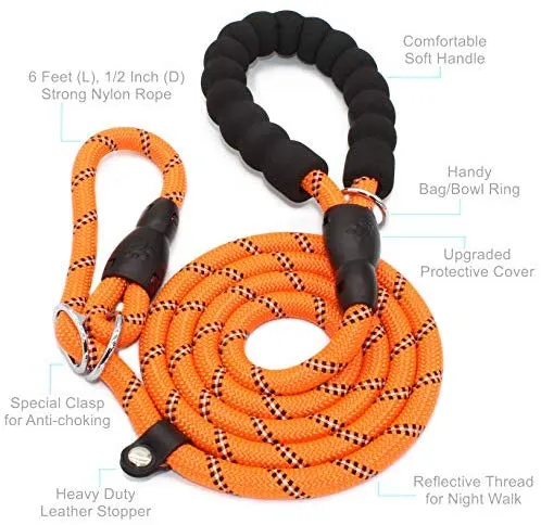 BAAPET Correa antideslizante para perro de 6 pies, antiasfixia con cubierta de cuerda duradera mejorada y asa acolchada cómoda para perros grandes, medianos y pequeños entrenamientos con bolsas de caca y dispensador