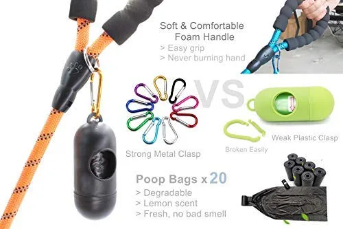 BAAPET Correa antideslizante para perro de 6 pies, antiasfixia con cubierta de cuerda duradera mejorada y asa acolchada cómoda para perros grandes, medianos y pequeños entrenamientos con bolsas de caca y dispensador