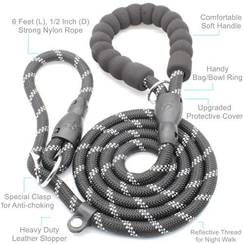 BAAPET Correa antideslizante para perro de 6 pies, antiasfixia con cubierta de cuerda duradera mejorada y asa acolchada cómoda para perros grandes, medianos y pequeños entrenamientos con bolsas de caca y dispensador
