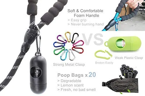 BAAPET Correa antideslizante para perro de 6 pies, antiasfixia con cubierta de cuerda duradera mejorada y asa acolchada cómoda para perros grandes, medianos y pequeños entrenamientos con bolsas de caca y dispensador