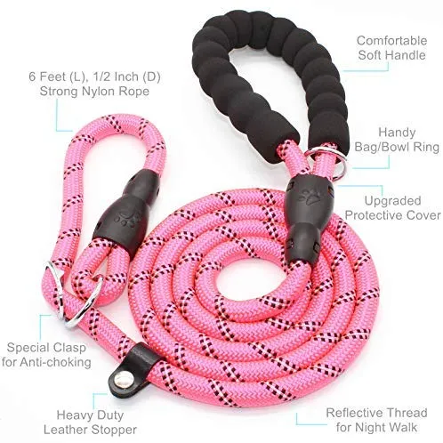 BAAPET Correa antideslizante para perro de 6 pies, antiasfixia con cubierta de cuerda duradera mejorada y asa acolchada cómoda para perros grandes, medianos y pequeños entrenamientos con bolsas de caca y dispensador