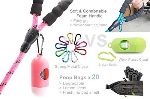 BAAPET Correa antideslizante para perro de 6 pies, antiasfixia con cubierta de cuerda duradera mejorada y asa acolchada cómoda para perros grandes, medianos y pequeños entrenamientos con bolsas de caca y dispensador