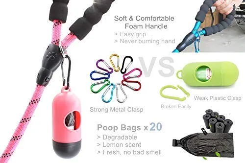 BAAPET Correa antideslizante para perro de 6 pies, antiasfixia con cubierta de cuerda duradera mejorada y asa acolchada cómoda para perros grandes, medianos y pequeños entrenamientos con bolsas de caca y dispensador